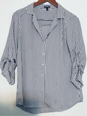 Express White and Black Vertical Stripe Button-Down Shirt